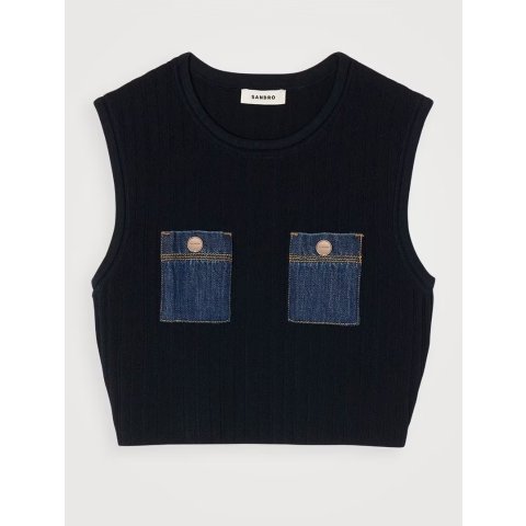 Knit And Denim 拼接上衣