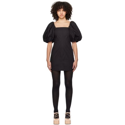 Black 螺旋袖迷你连衣裙