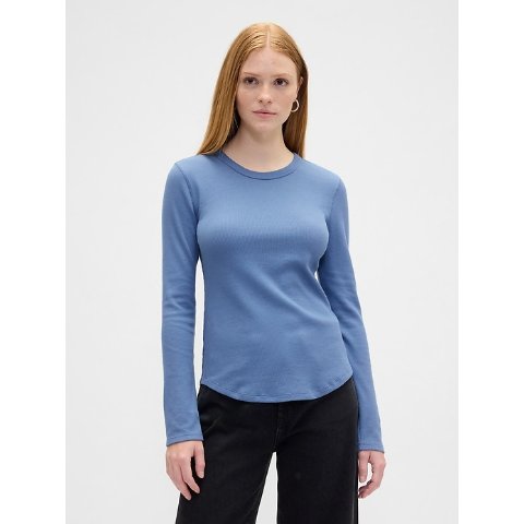 华夫纹圆领长袖