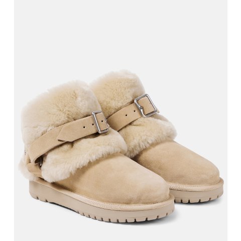 Shearling 麂皮短靴 羊毛边