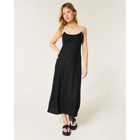 Linen-Blend 开背吊带中长裙