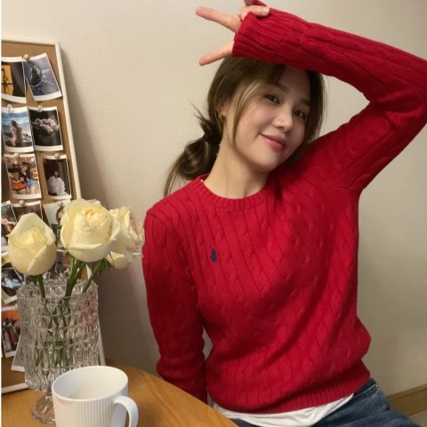 Cable-Knit 棉质圆领毛衣