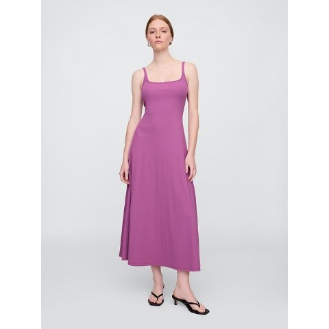 罗纹方领连衣裙 中长款