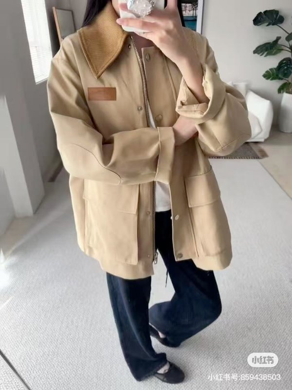 Twill 米色中长夹克