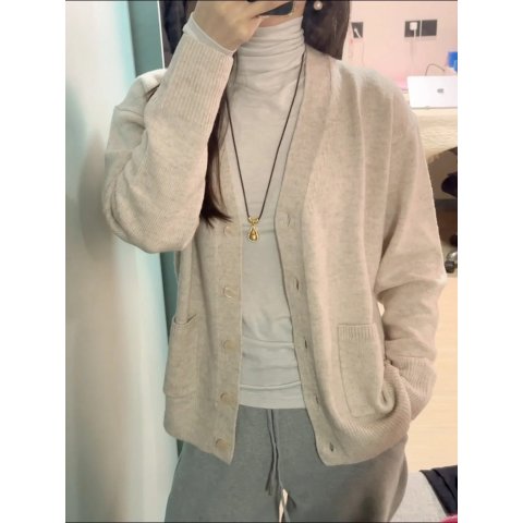 棉混莱赛尔 V领开衫