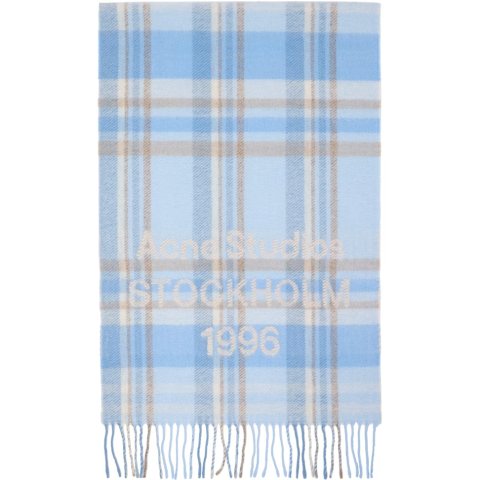 Blue 宽格纹logo围巾