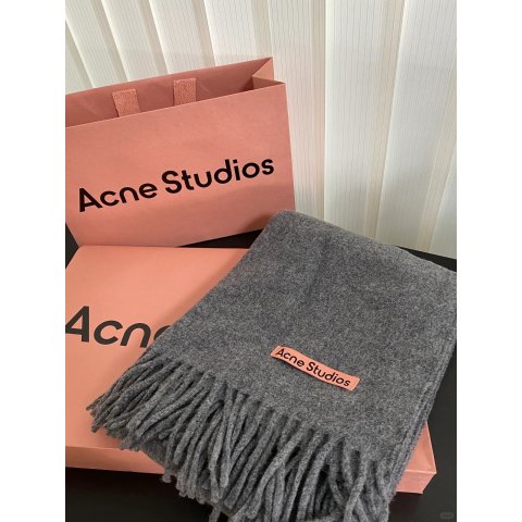 Gray 窄流苏羊毛围巾