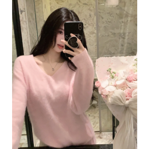 Plush V领针织毛衣