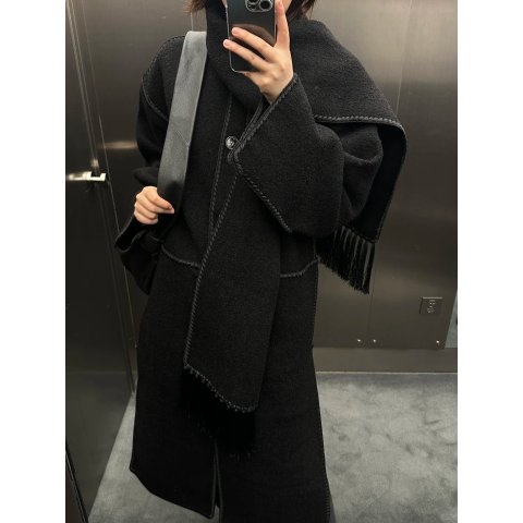 Black 刺绣围巾外套