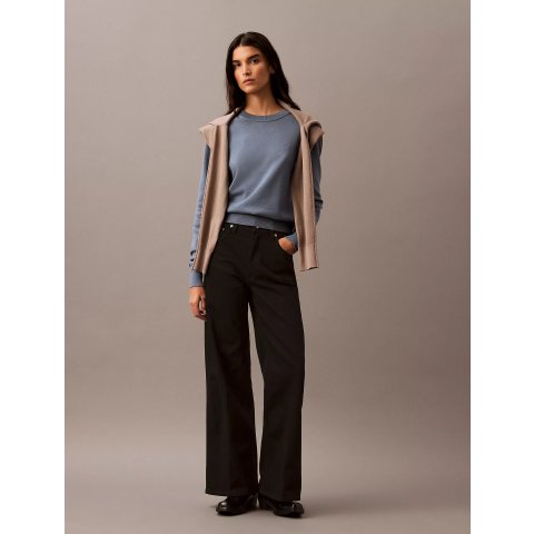 超高腰阔腿牛仔裤