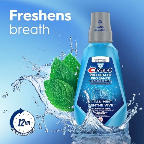 Crest 佳洁士清爽薄荷漱口水1L 不含酒精 杀菌防蛀