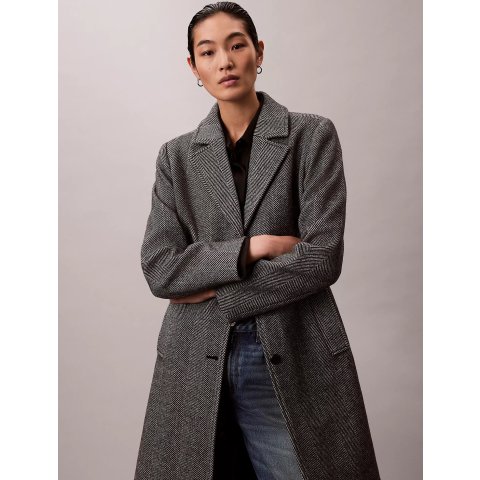 斜纹羊毛混纺大衣