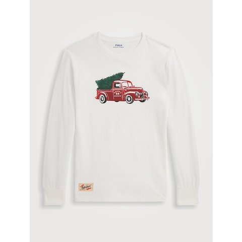 Cotton 卡车印花长袖T恤