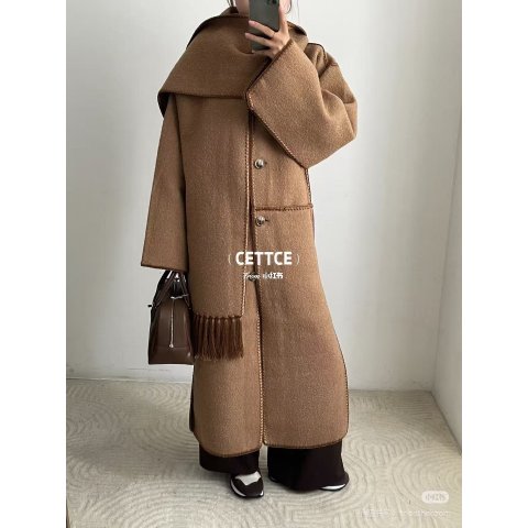 Toteme刺绣羊毛混纺围巾大衣