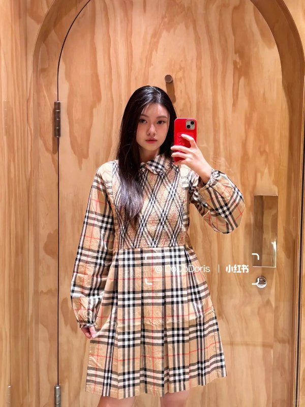 Beige Check 儿童棉质连衣裙