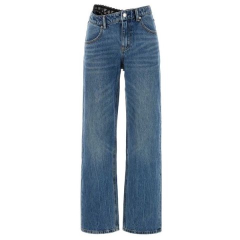 Asymmetrical 蕾丝牛仔裤