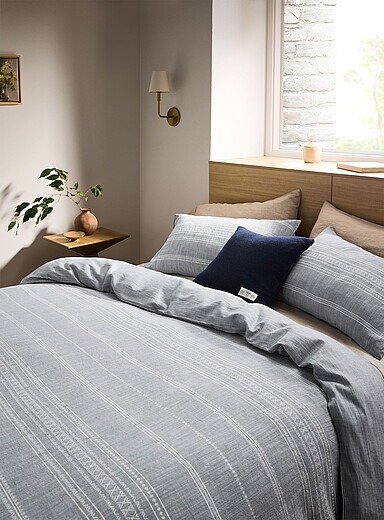 条纹混亚麻被套套装