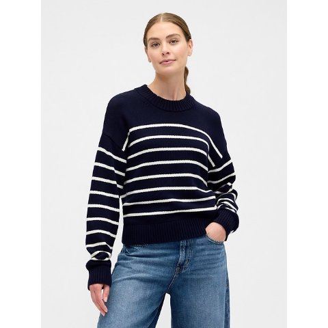 休闲条纹短款毛衣