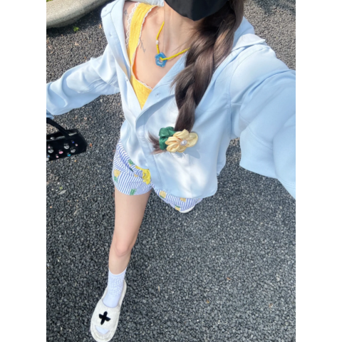 Lululemon超美的海盐蓝白色Long 长款衬衫