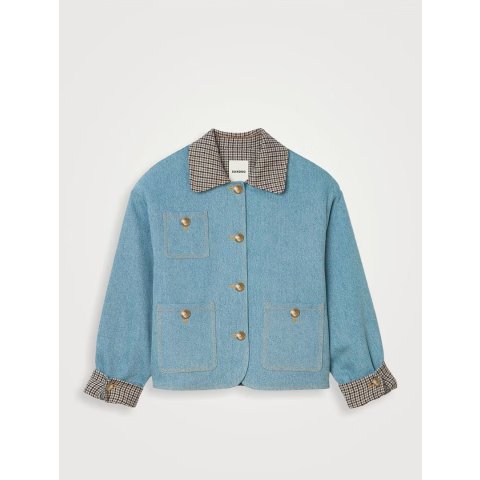Plaid 牛仔夹克 格纹翻领