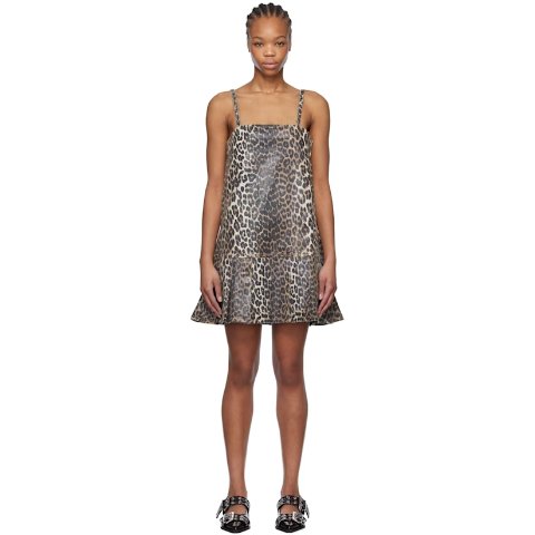 Brown 豹纹牛仔裙带连衣裙