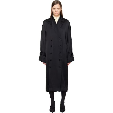 Black Satin 长款风衣连衣裙