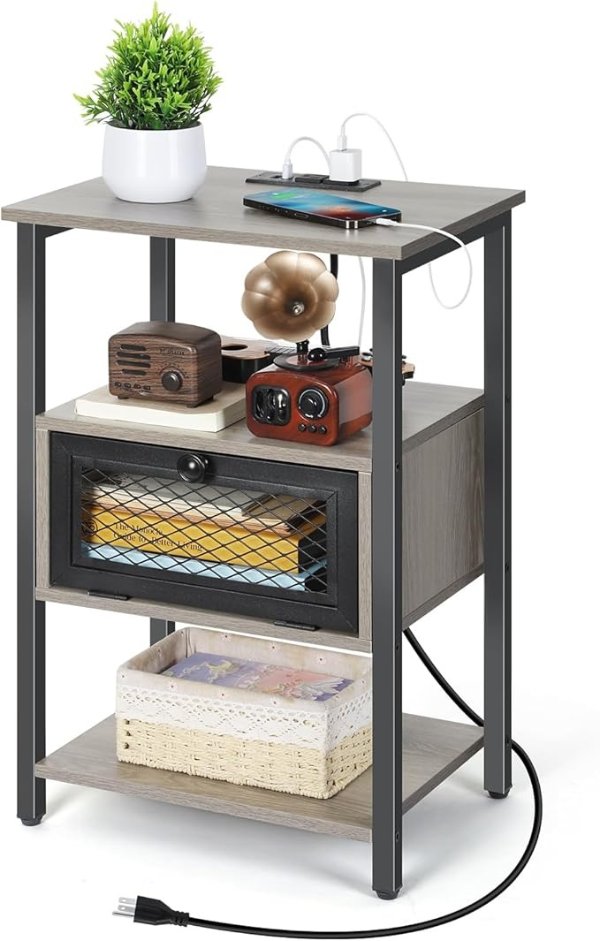 3层 灰色抽屉边桌 带充电站