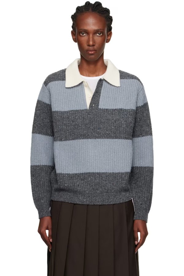 Blue & Gray Rugby Polo 粗针