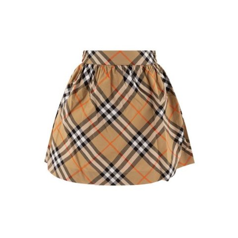 Checked 百褶裙 米色