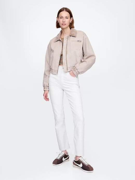 高腰微喇牛仔裤