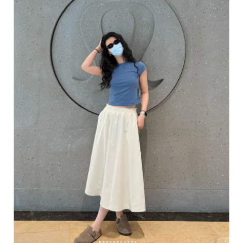 Stretch 松紧荷叶腰中裙