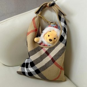 Kids 格子托特包 米色