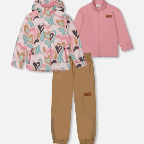 3-In-1 印花夹克套装 浅粉卡其裤