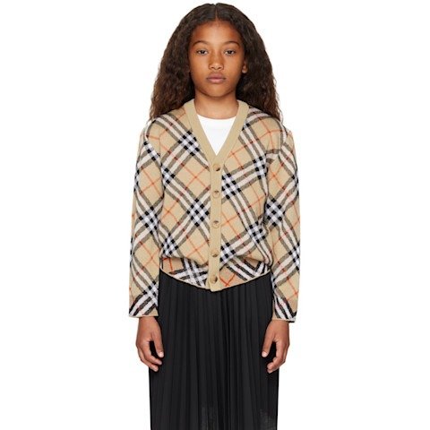 Kids 格纹羊毛开衫 米色