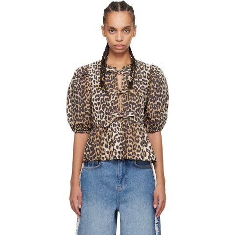 Cotton Poplin 系带衬衫 棕色