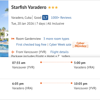 温哥华直飞古巴7天全包只要$1195‼️...