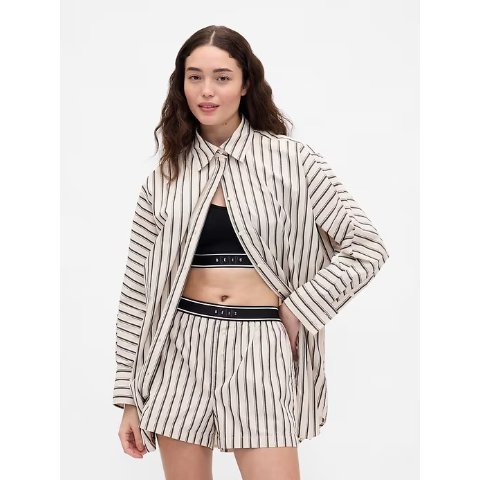 府绸条纹大衬衫