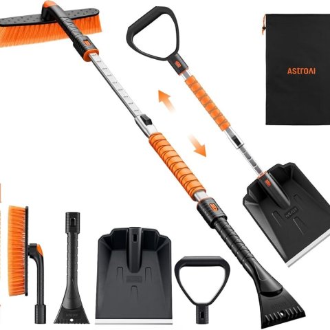 AstroAI 2合1 除冰刮雪套装47.2"加长杆 360°旋转雪刷 可伸缩雪铲