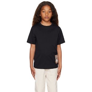 Burberry还有12Y的 成人可穿Check Label 大童黑色棉T恤