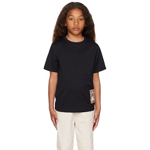 Check Label 大童黑色棉T恤