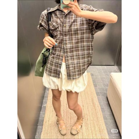 Wire Cuff 检查衬衫 棕色