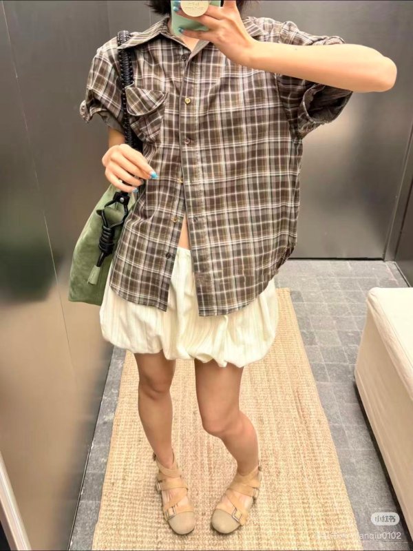 Wire Cuff 检查衬衫 棕色