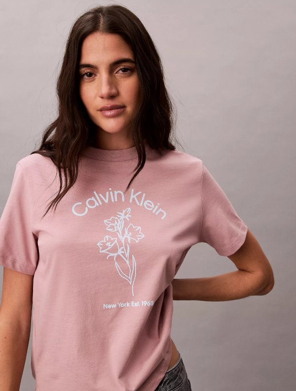 花卉标志印花T恤