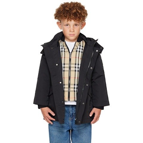 Burberry黑米色儿童羽绒夹克套装