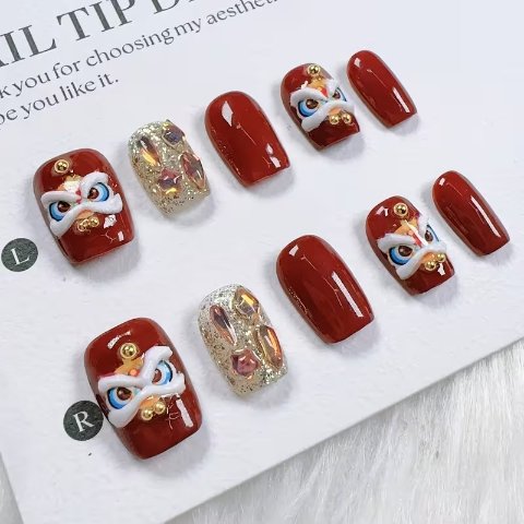 K APEINE 舞狮美甲 10片 红色