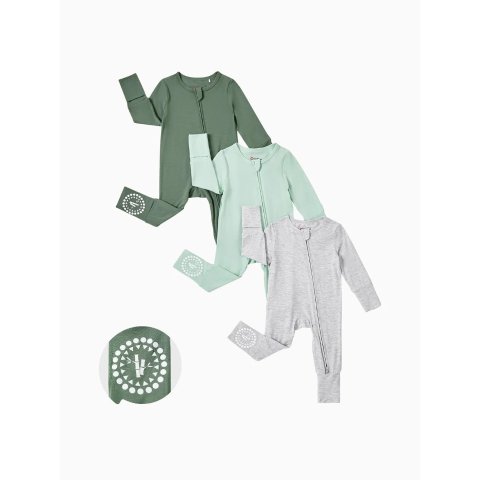 Bamboo 连身睡衣 防滑拉链款 3件装