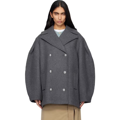 Gray 羊毛中长款大衣