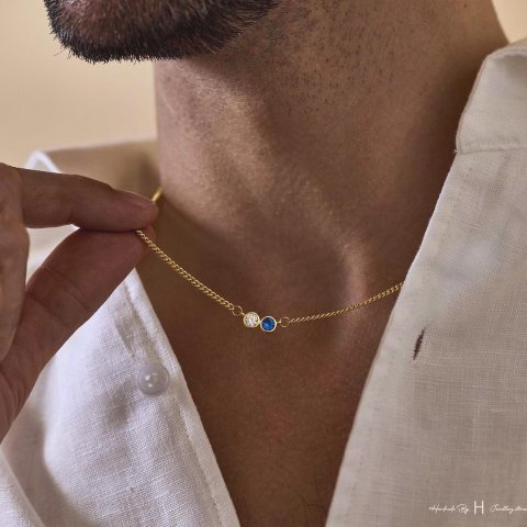 定制诞生石男士项链 不锈钢