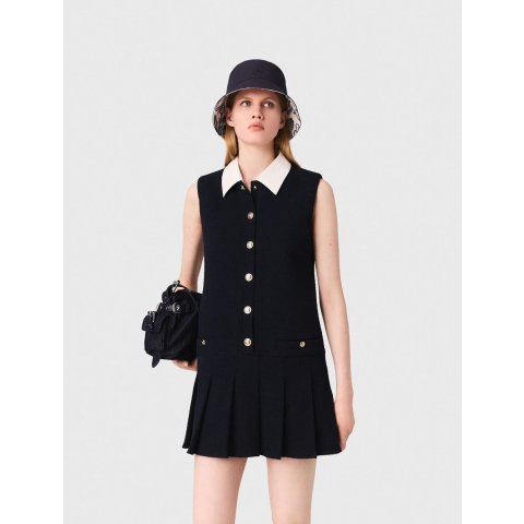 Mini 可拆领斜纹连衣裙