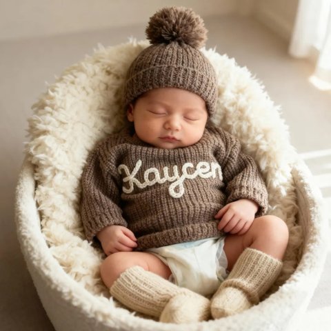 定制婴儿毛衣 手工刺绣名字
